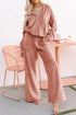 Velvet Zip Front Hooded Drop Shoulder Wide Leg Pants Set